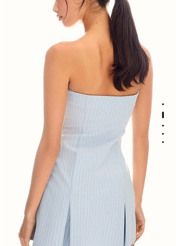 Kadın Straplez Çizgili Uzun Mini Elbise - Görsel 2