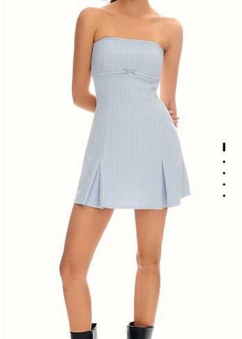 Kadın Straplez Çizgili Uzun Mini Elbise - Görsel 3