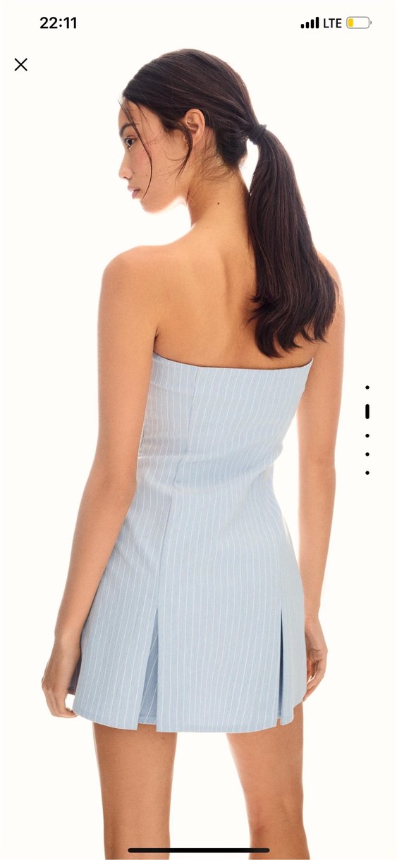 Kadın Straplez Çizgili Uzun Mini Elbise - Görsel 2