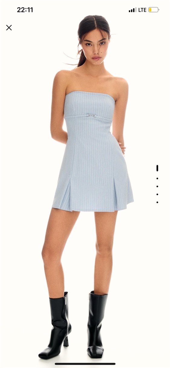 Kadın Straplez Çizgili Uzun Mini Elbise - Görsel 3