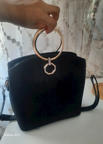 Siyah Süet Tokalı Kadın Çanta - Görsel 5