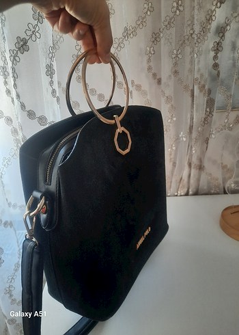 Siyah Süet Tokalı Kadın Çanta - Görsel 4