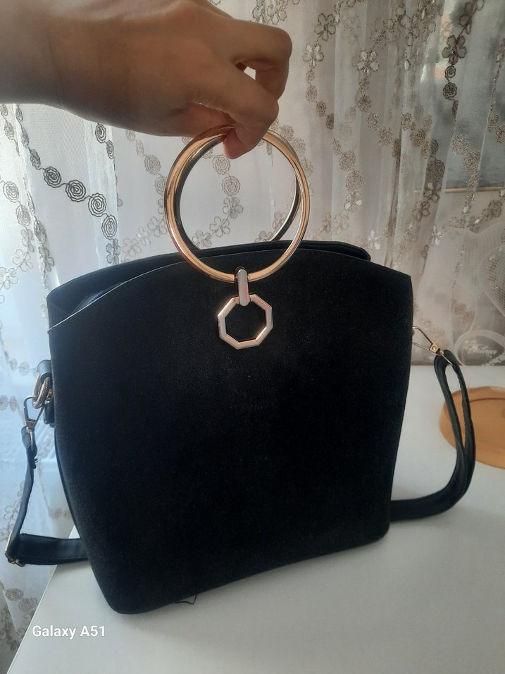 Siyah Süet Tokalı Kadın Çanta - Görsel 5