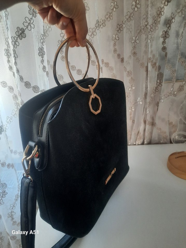 Siyah Süet Tokalı Kadın Çanta - Görsel 4