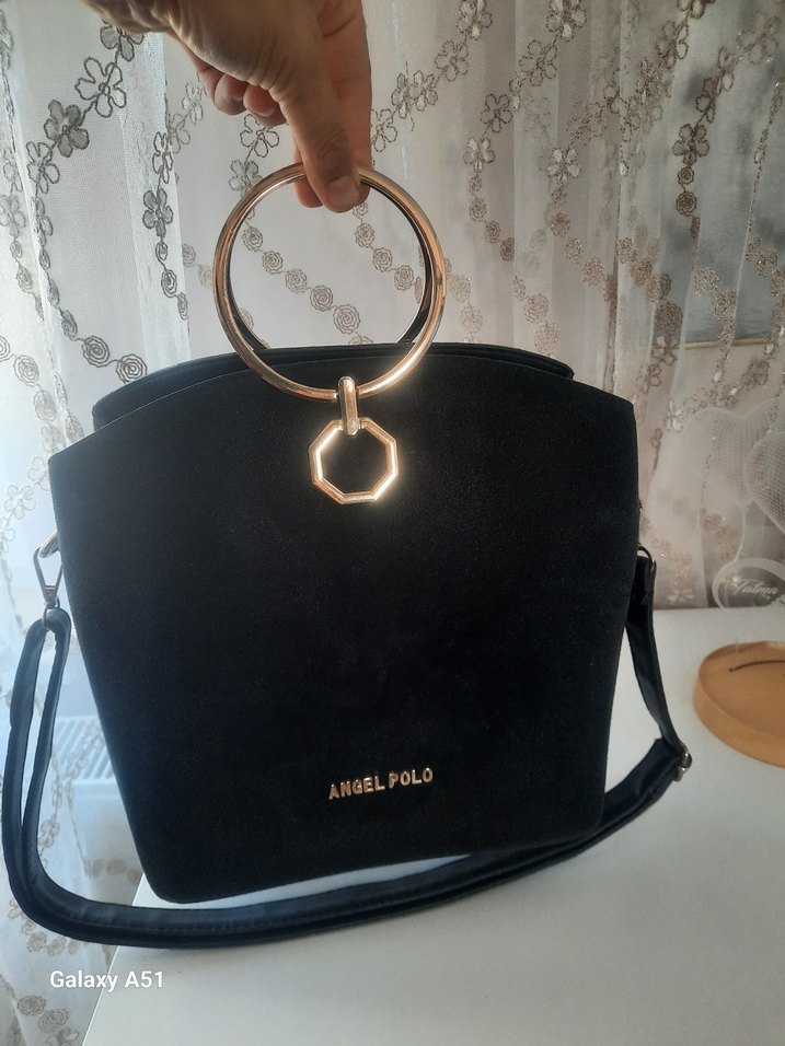 Siyah Süet Tokalı Kadın Çanta - Görsel 3