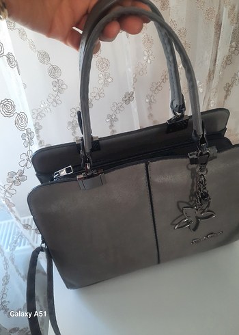 Gri Deri Zincir Detaylı Kadın Çanta - Görsel 9