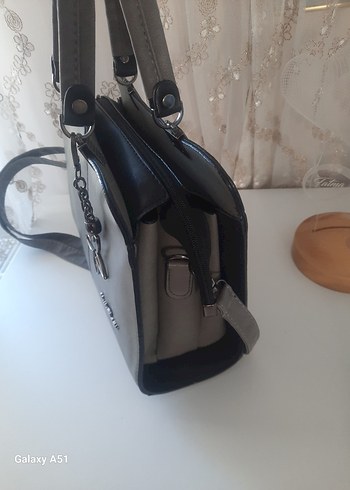 Gri Deri Zincir Detaylı Kadın Çanta - Görsel 5