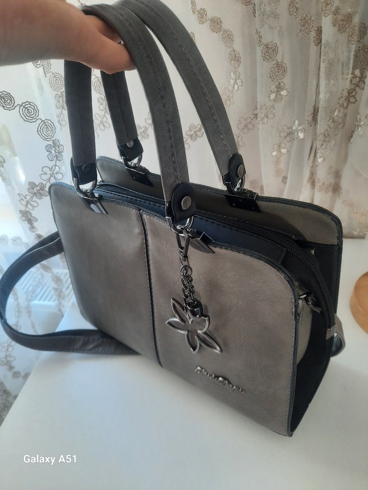 Gri Deri Zincir Detaylı Kadın Çanta - Görsel 4