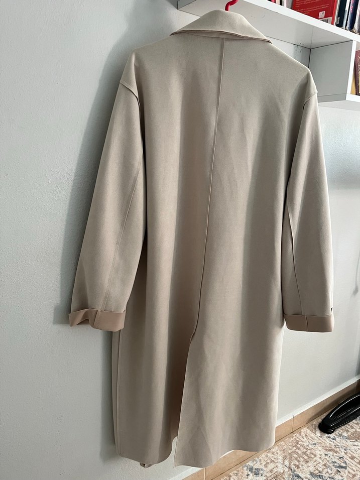 Bej Kadın Süet Uzun Kesim Trençkot - Görsel 4