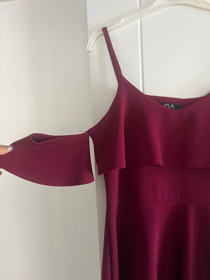 Bordo Drapeli Midi Kadın Elbise - Görsel 2