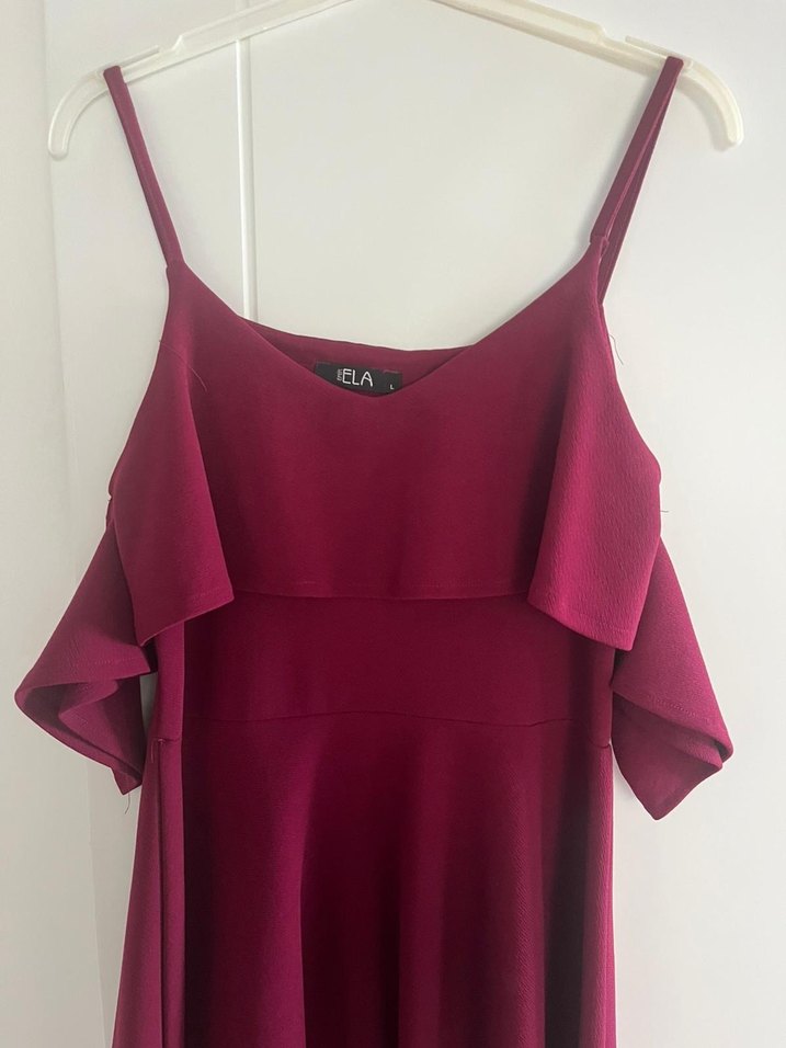 Bordo Drapeli Midi Kadın Elbise - Görsel 4