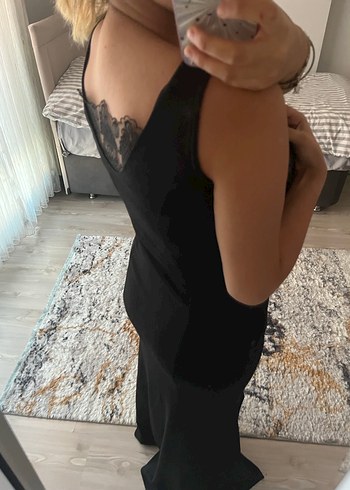 Siyah V Yaka Midi Kadın Elbise - Görsel 2