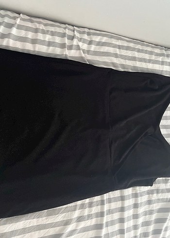 Siyah V Yakalı Kolsuz Midi Elbise simli - Görsel 2