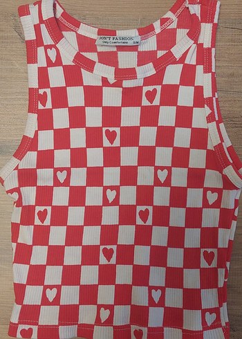 Diğer Kırmızı Beyaz Kalpli Crop Top