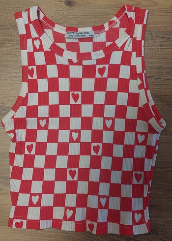 Kırmızı Beyaz Kalpli Crop Top