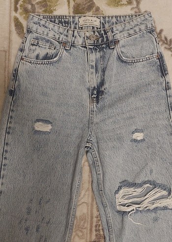 Kadın Gri Denim Yırtık Salaş Jean