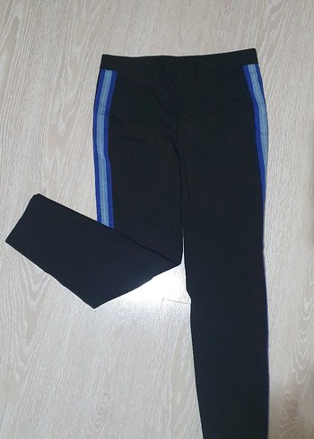 Mavi Şeritli Kadın Kısa Kumaş Pantolon - Görsel 2