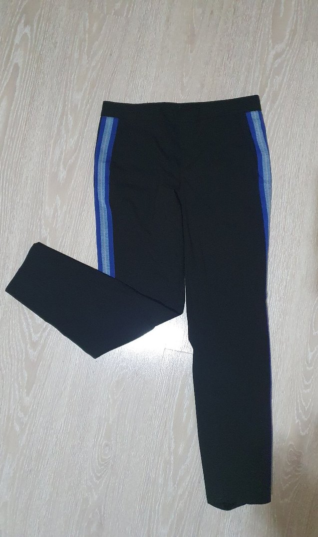 Mavi Şeritli Kadın Kısa Kumaş Pantolon - Görsel 2