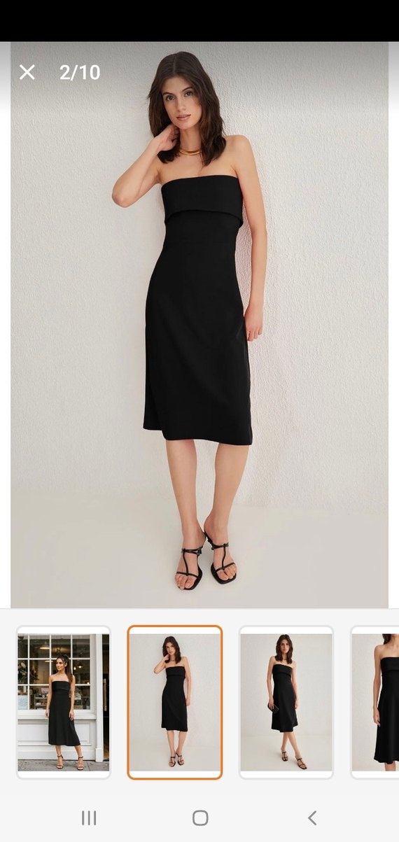 Siyah Midi Straplez Elbise - Görsel 2