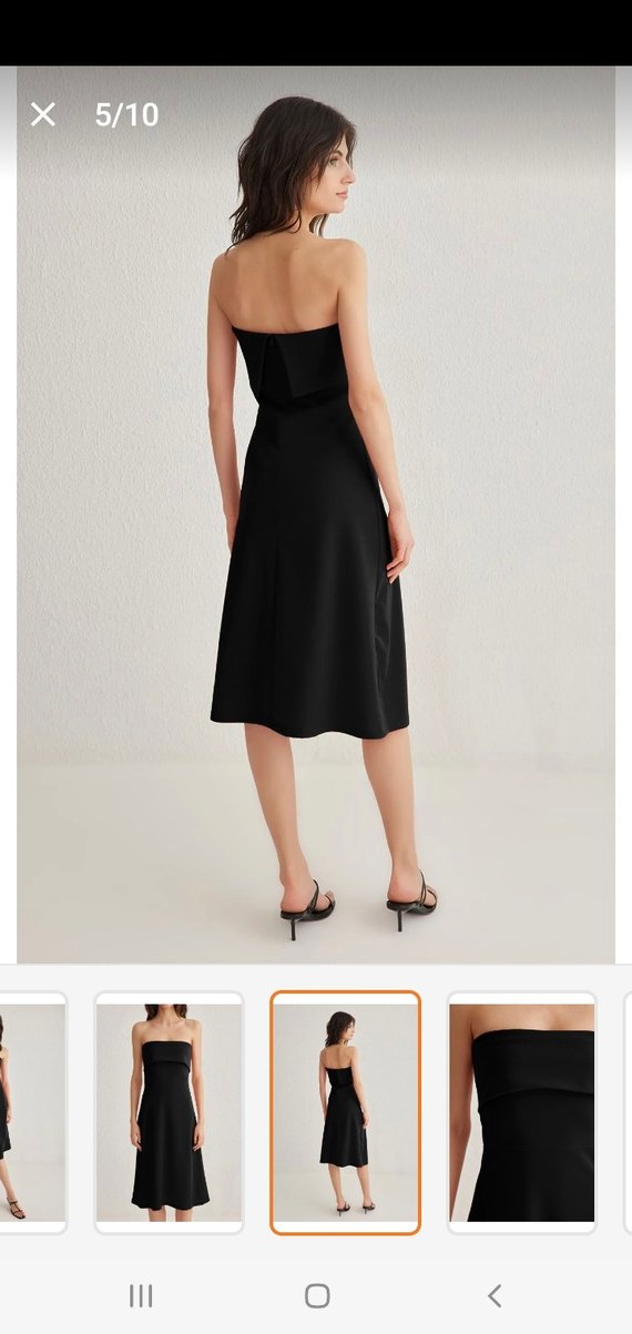 Siyah Midi Straplez Elbise - Görsel 3