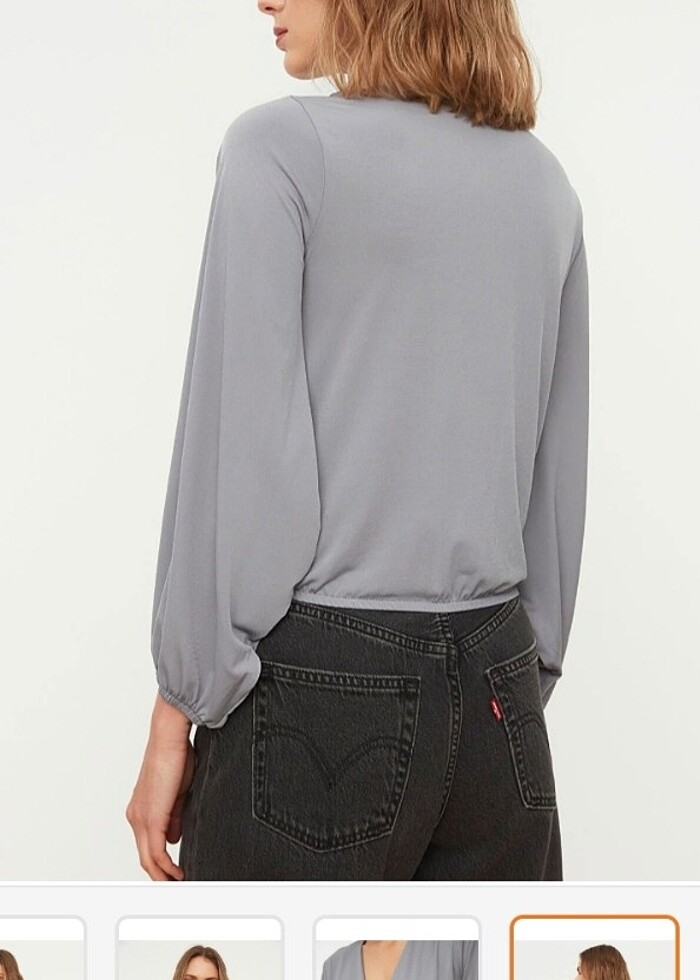 Gri kruvaze yaka bluz - Görsel 3