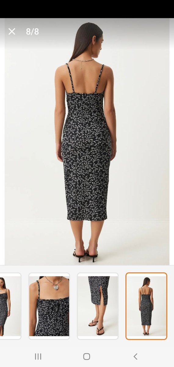 İnce Askılı Siyah Midi Elbise - Görsel 3