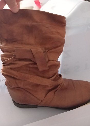 Kahverengi Tokalı Deri Dizüstü Kadın Çizmesi - Görsel 6