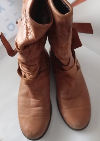 Kahverengi Tokalı Deri Dizüstü Kadın Çizmesi - Görsel 5