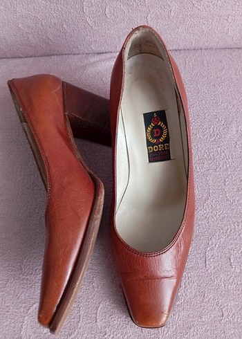 Klasik Taba Deri Dolgu Topuklu Kadın Ayakkabı - Görsel 8