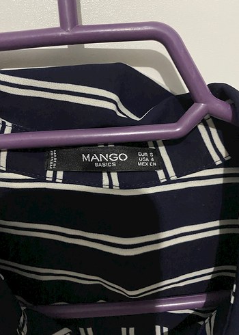 s Beden Mango Kadın Lacivert Çizgili Uzun Kollu Gömlek