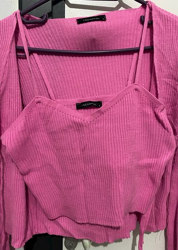 Trendyolmilla Pembe Triko Hırka Bluz Takım - Görsel 4