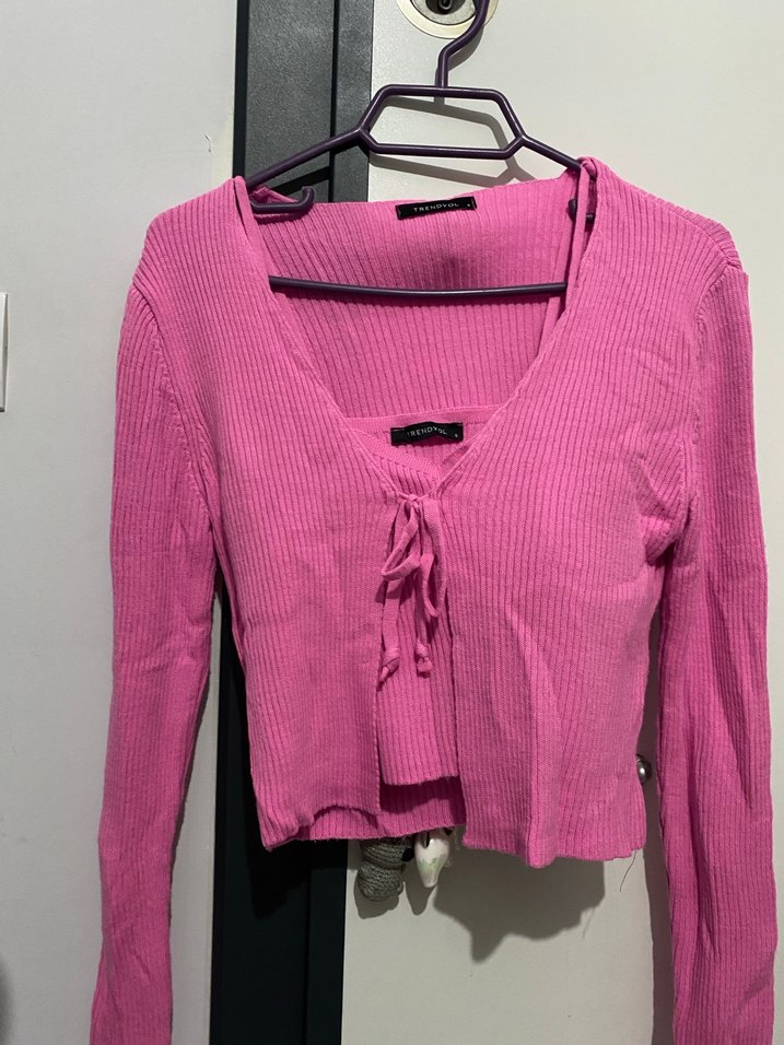 Trendyolmilla Pembe Triko Hırka Bluz Takım - Görsel 2