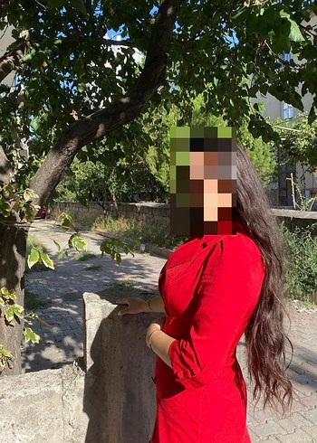 Kırmızı V Yakalı Midi Henna Elbise - Görsel 3