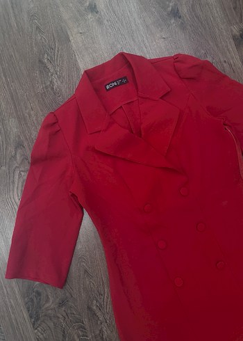 Kırmızı V Yakalı Midi Henna Elbise - Görsel 2