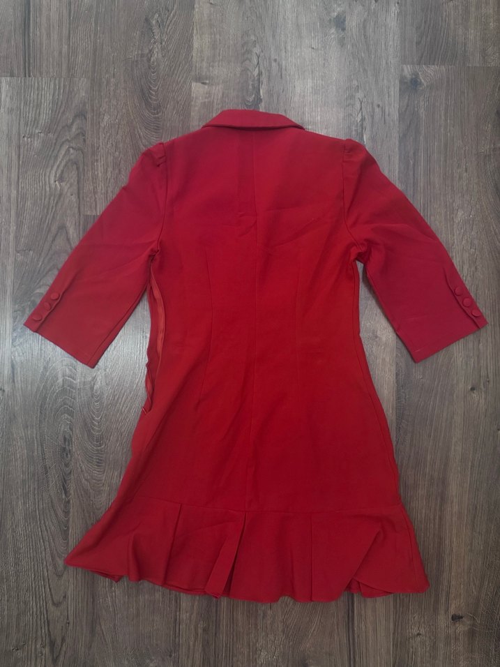 Kırmızı V Yakalı Midi Henna Elbise - Görsel 5