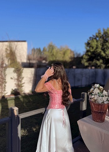 Dantel Detaylı Pembe Korse ve Eldiven - Görsel 5