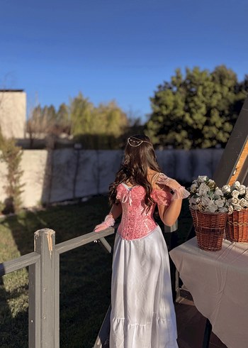 Dantel Detaylı Pembe Korse ve Eldiven - Görsel 2