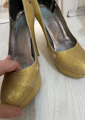 37 Beden altın Renk Altın Renkli Simli Stiletto Topuklu Kadın Ayakkabı