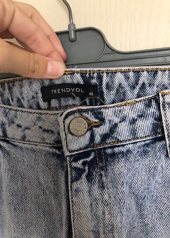 42 Beden Gri Midi Boy Bol Kesim Denim Jean