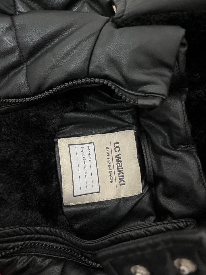 Kız Çocuk Siyah Deri Kürklü Mont 8-9 Yaş - Görsel 3