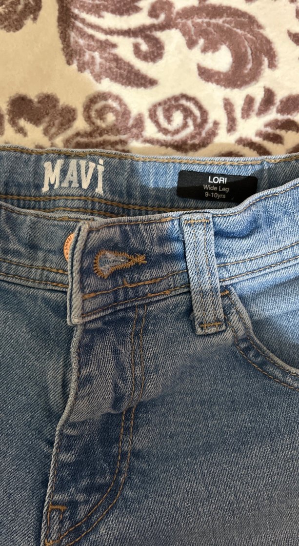 Düğmeli Mavi Bol Kesim Midi Kot Pantolon - Görsel 3