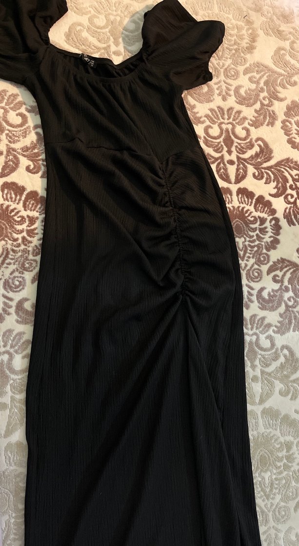 Uzun Siyah Drapeli kadin elbise - Görsel 3