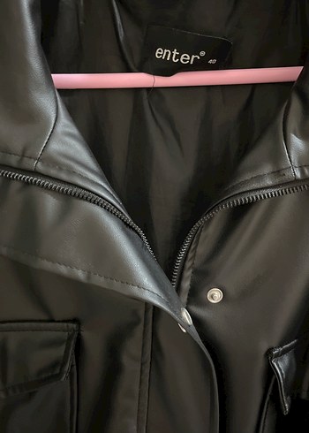 Siyah Deri Düğmeli Salaş Ceket - Görsel 2