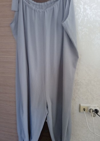 Gri Kadın ayrobin kumaş salopet - Görsel 2