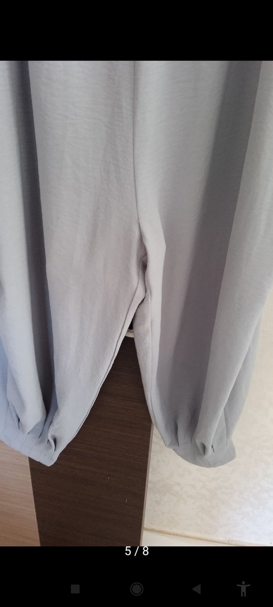 Gri Kadın ayrobin kumaş salopet - Görsel 3