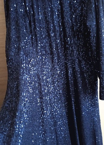 Lacivert Drapeli Uzun Kollu Abiye Elbise - Görsel 4