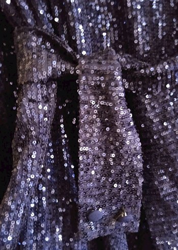 Lacivert Drapeli Uzun Kollu Abiye Elbise - Görsel 6