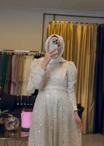 Lacivert Drapeli Uzun Kollu Abiye Elbise - Görsel 7