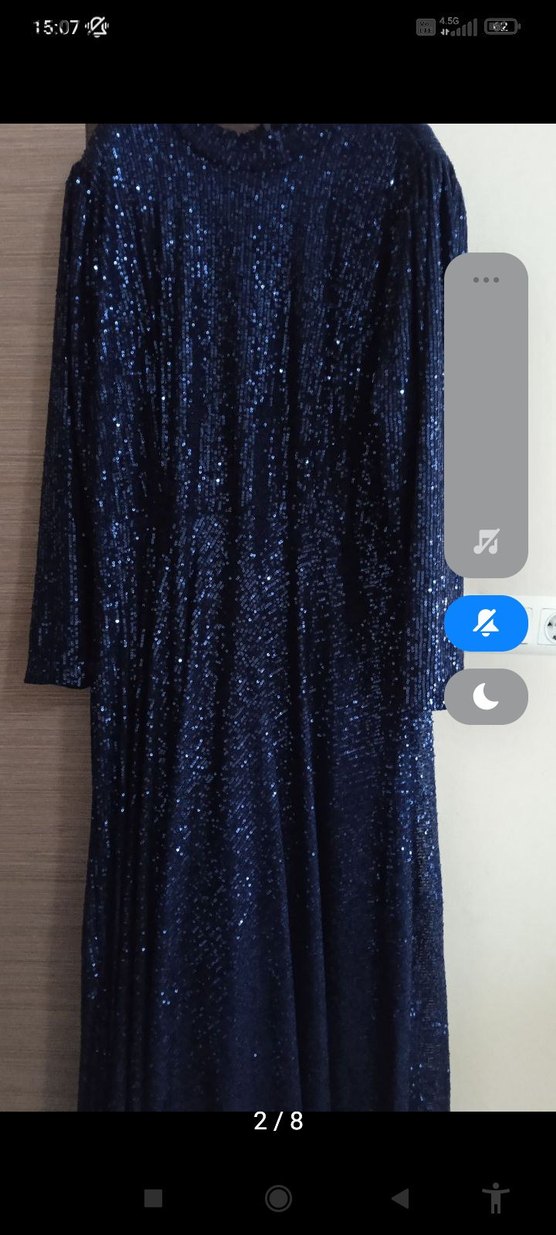 Lacivert Drapeli Uzun Kollu Abiye Elbise - Görsel 2