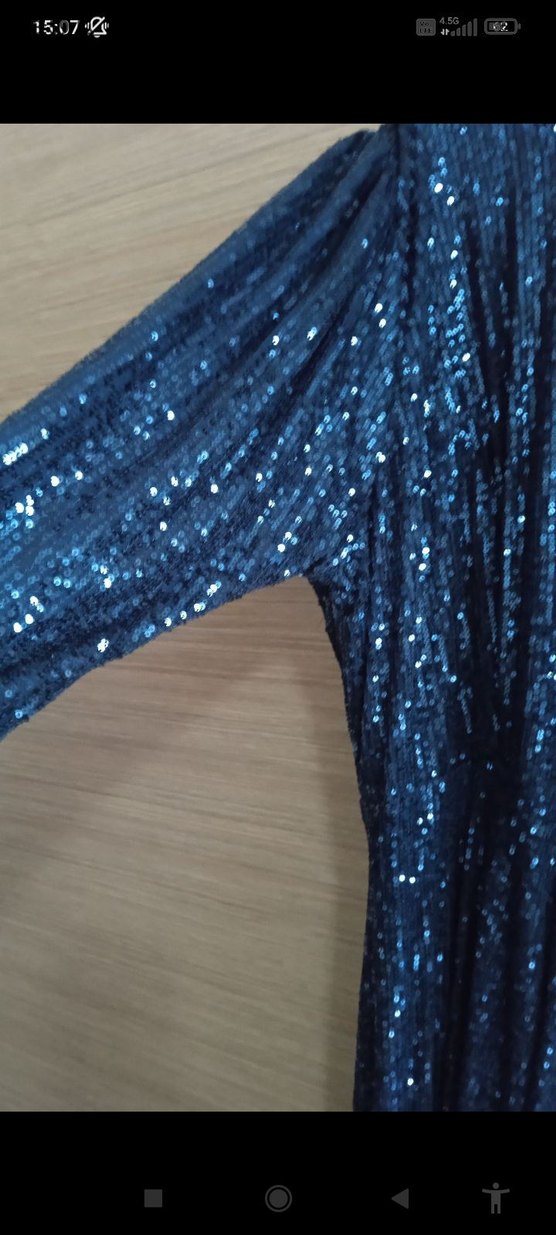 Lacivert Drapeli Uzun Kollu Abiye Elbise - Görsel 5